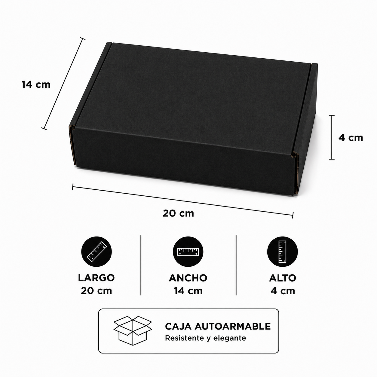 Pack caja microcorrugada negra 20x14x4cm autoarmable