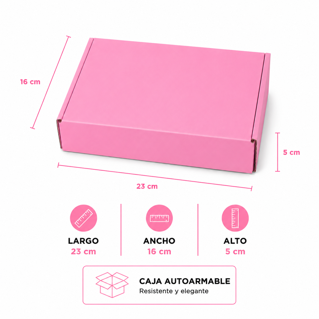 Pack caja microcorrugada rosada 23x16x5cm autoarmable