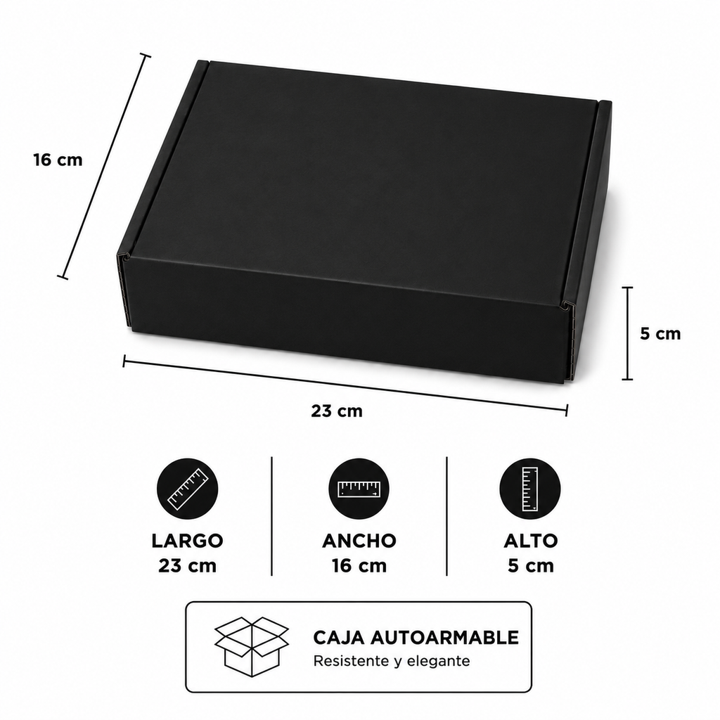 Pack caja microcorrugada negra 23x16x5cm autoarmable