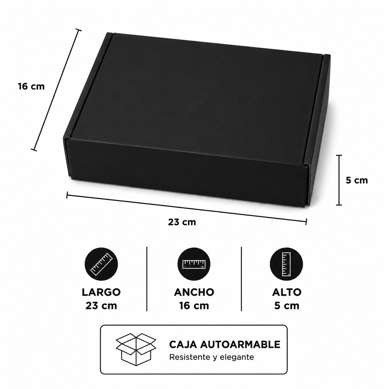 Pack caja microcorrugada negra 23x16x5cm autoarmable