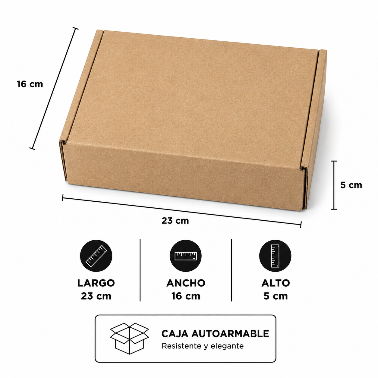Pack caja microcorrugada kraft 23x16x5cm autoarmable