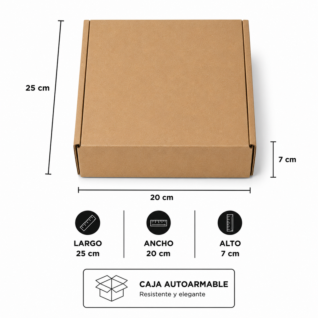Pack caja microcorrugada kraft 20x25x7 cm autoarmable