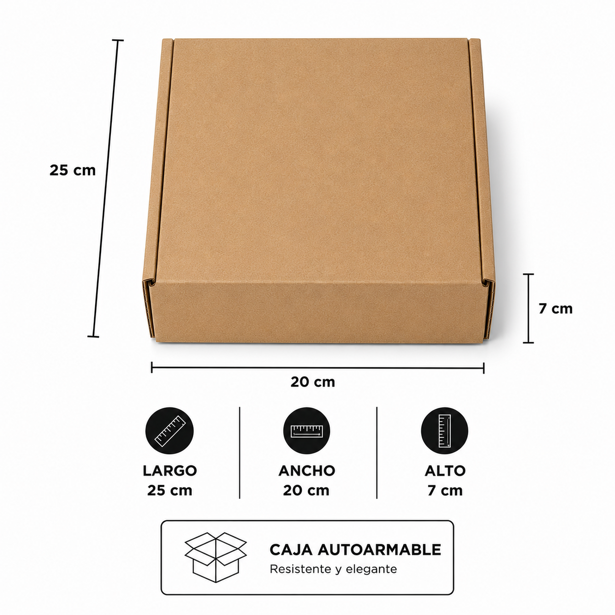 Pack caja microcorrugada kraft 20x25x7 cm autoarmable