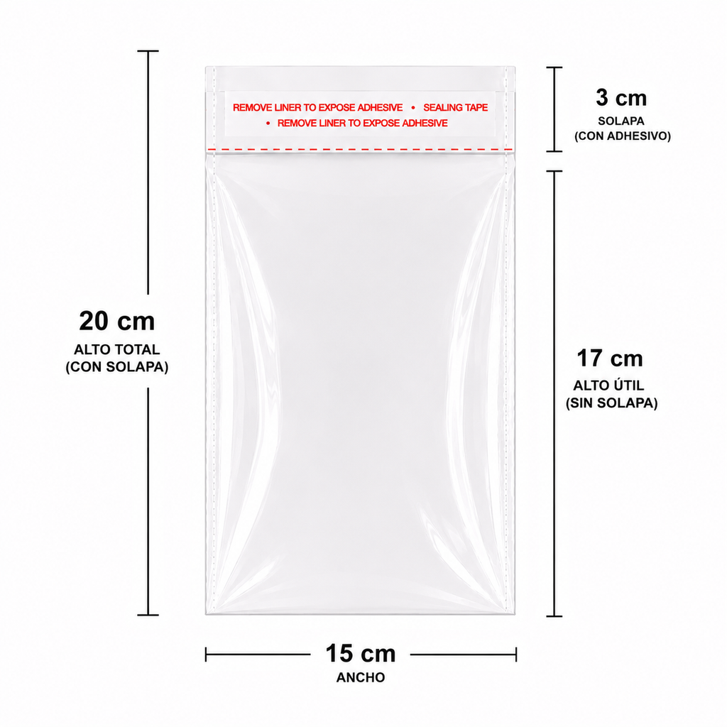 Bolsa Celofan Con Adhesivo Transparente 15 x 17 cm