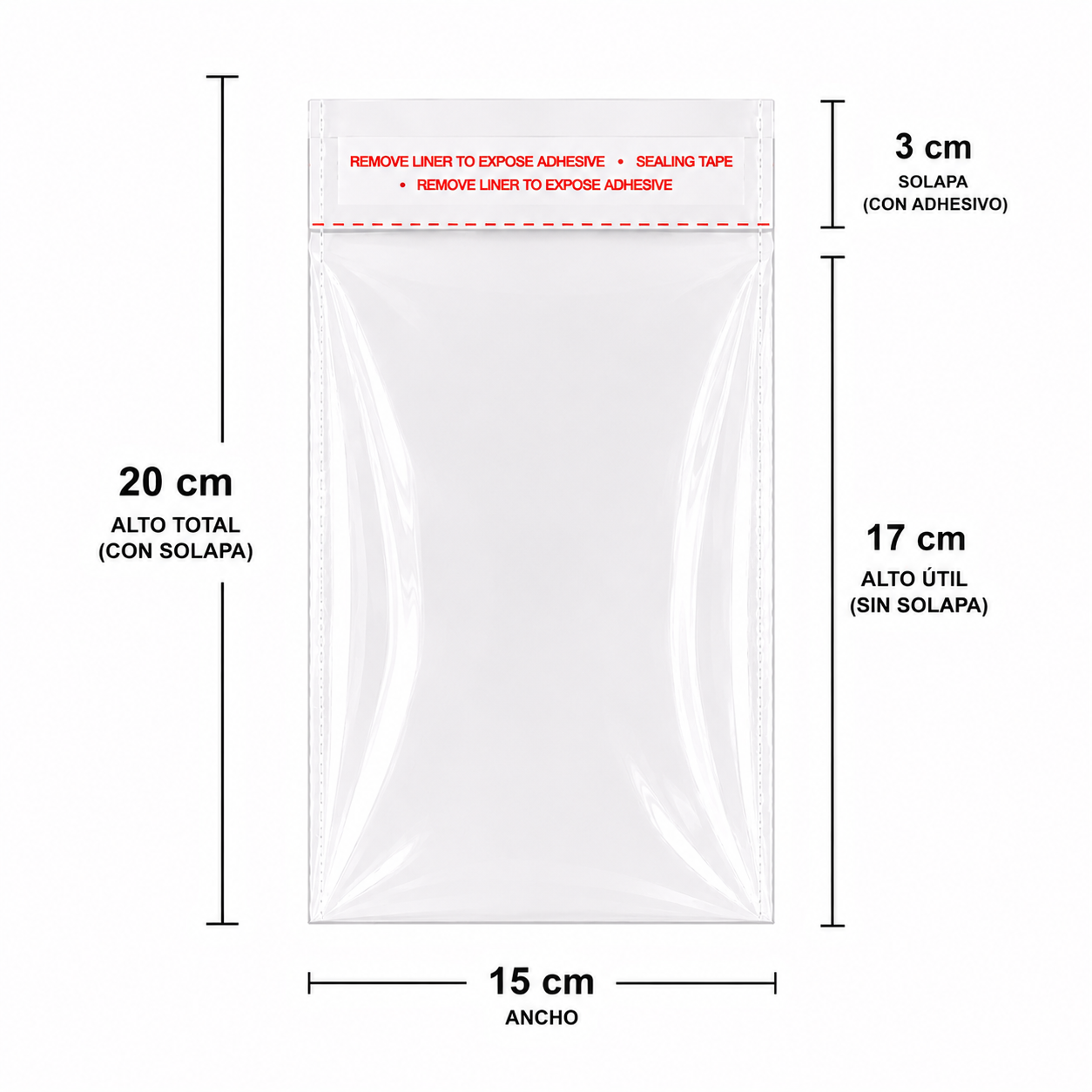 Bolsa Celofan Con Adhesivo Transparente 15 x 17 cm