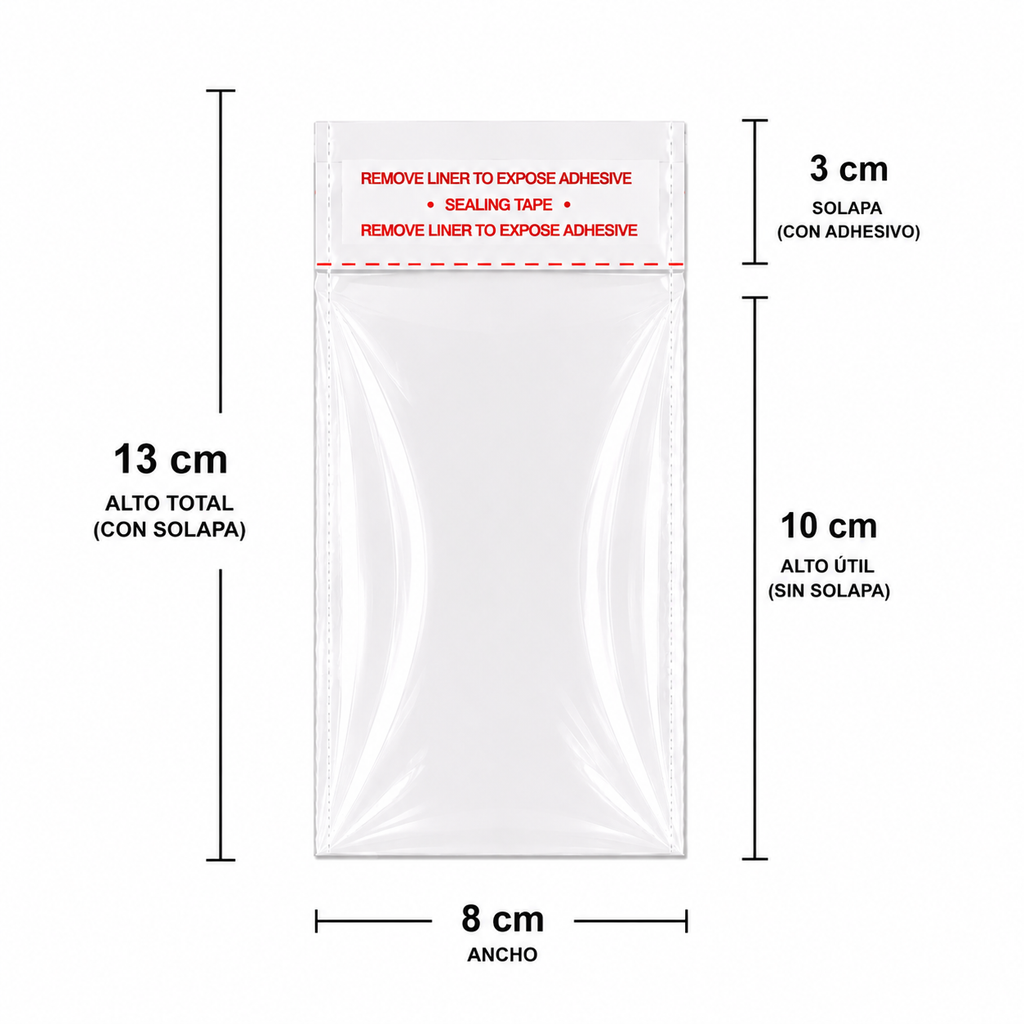 Bolsa Celofan Con Adhesivo Transparente 8 x 10 cm
