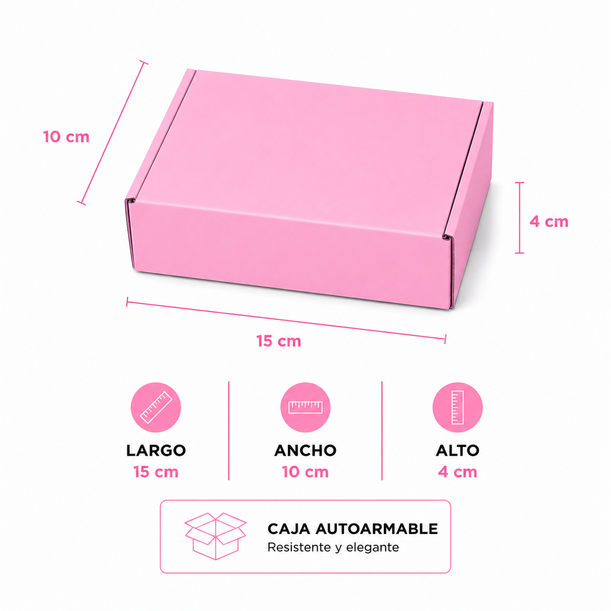 Pack caja microcorrugada rosada 15x10x5cm autoarmable