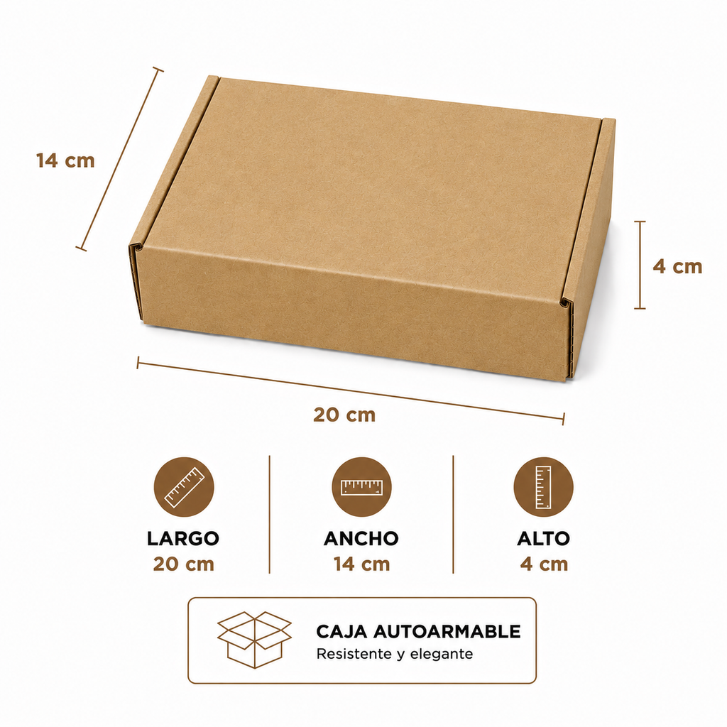 Pack caja microcorrugada kraft autoarmable 20x14x4cm