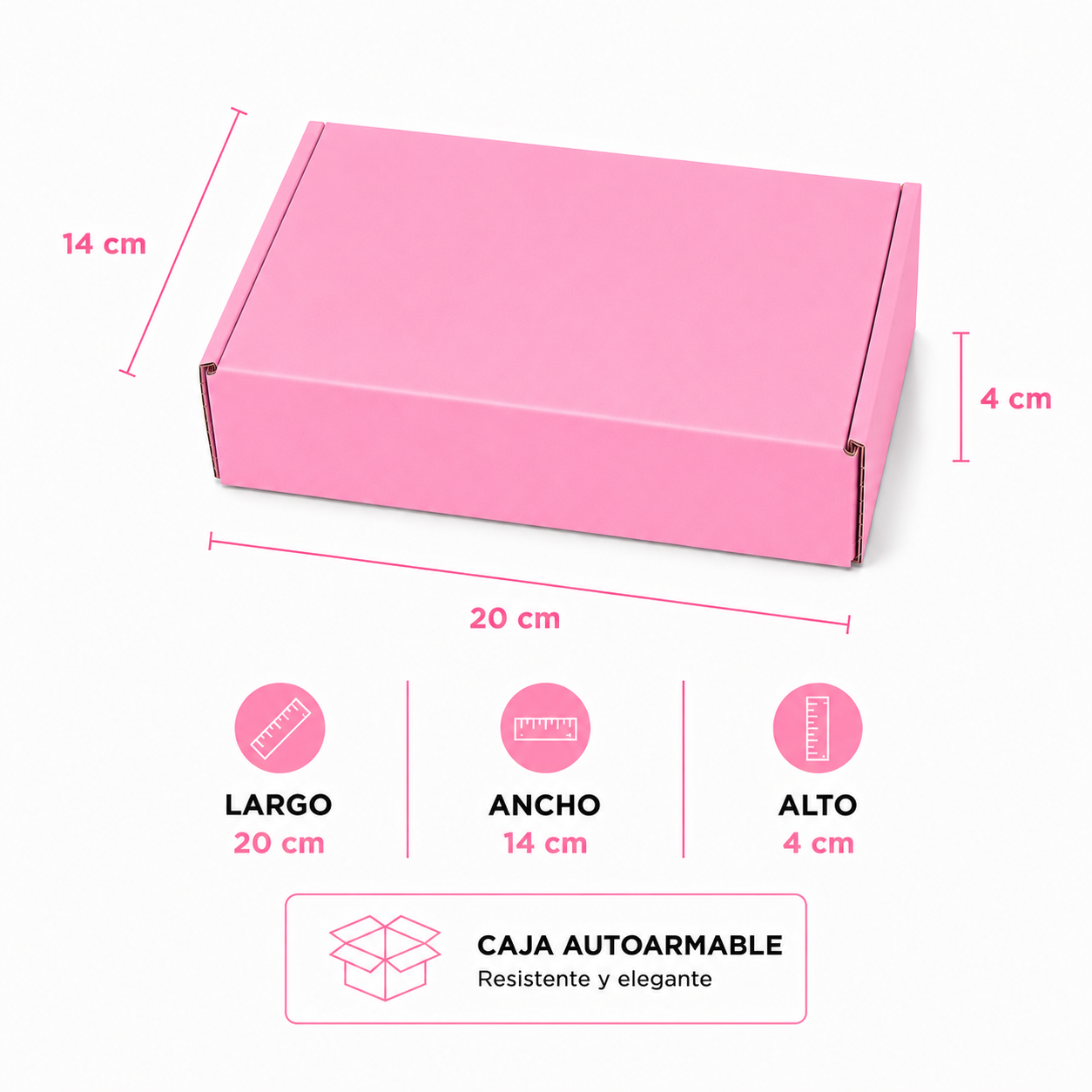 Pack caja microcorrugada rosada 20x14x4cm autoarmable