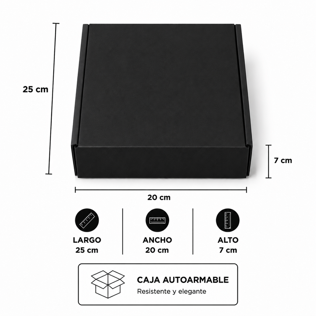 Pack caja microcorrugada negra 20x25x7 cm autoarmable