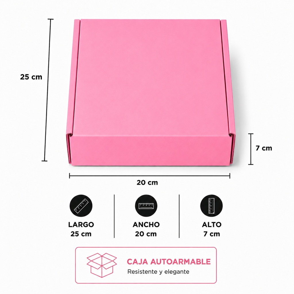 Pack caja microcorrugada rosada 20x25x7 cm autoarmable