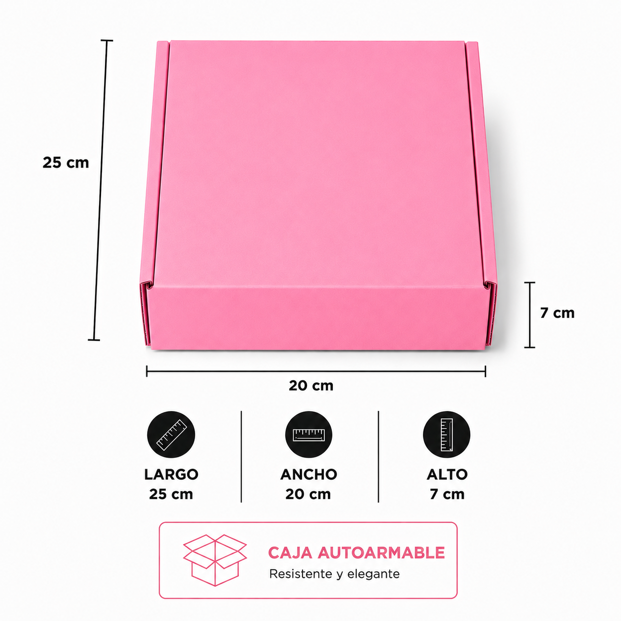 Pack caja microcorrugada rosada 20x25x7 cm autoarmable