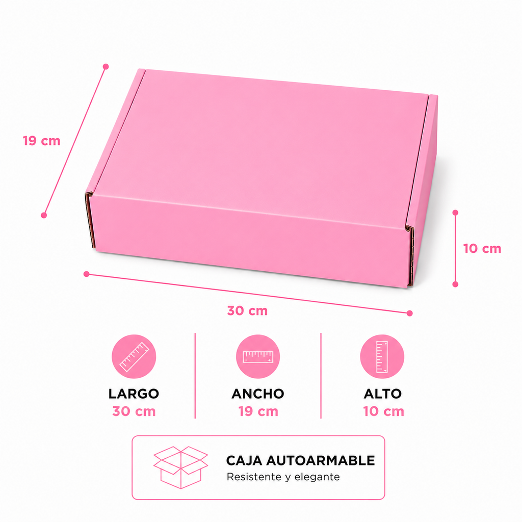 Pack caja microcorrugada rosada 30x19x9 autoarmable