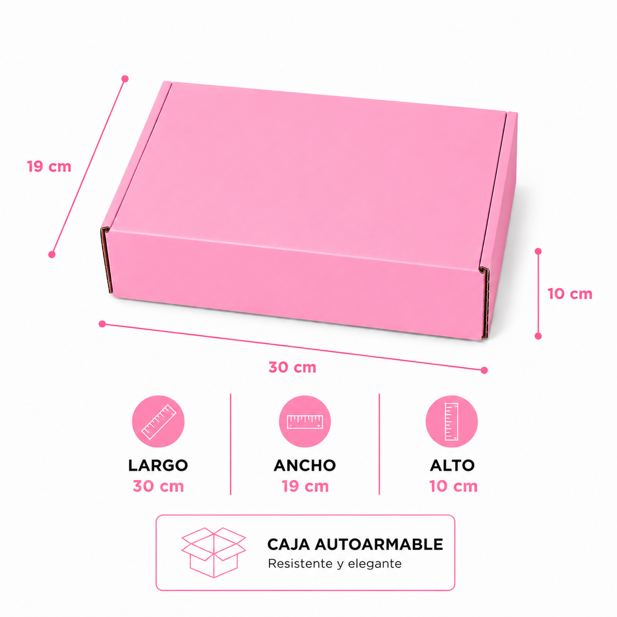 Pack caja microcorrugada rosada 30x19x9 autoarmable