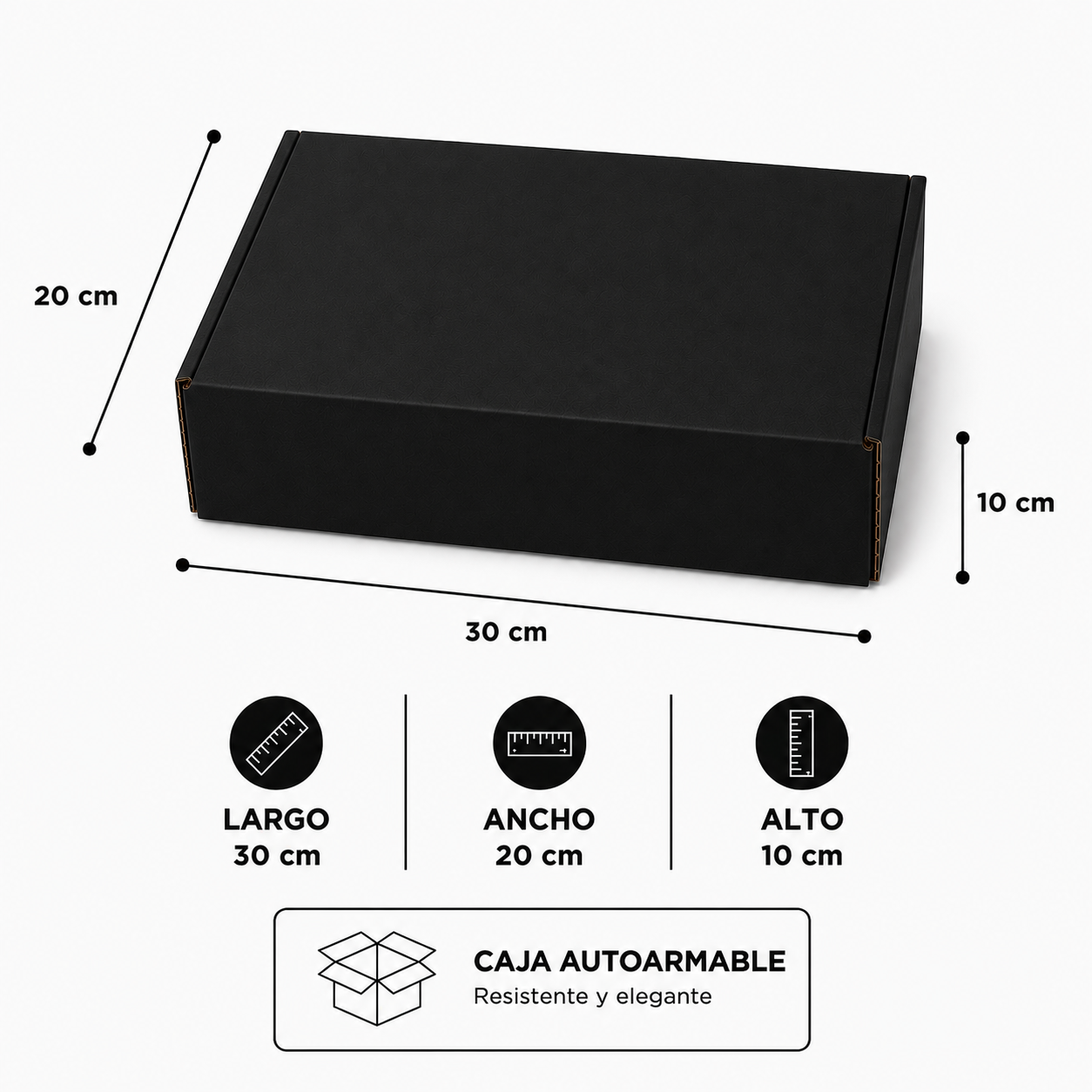 Pack caja microcorrugada negra 30x19x9 autoarmable