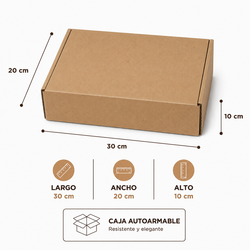 Pack caja microcorrugada kraft 30x19x9 autoarmable