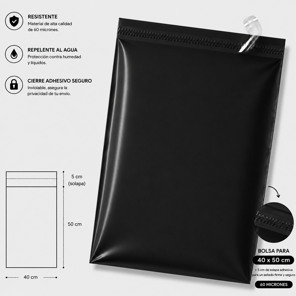 Bolsa de envio courrier negro 40x50 + (5cm solapa)