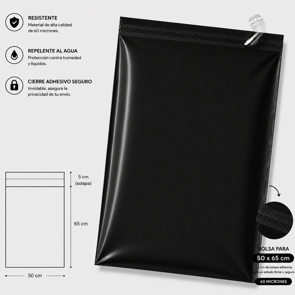 Bolsa de envio courrier negro 50x65 + (5cm solapa)