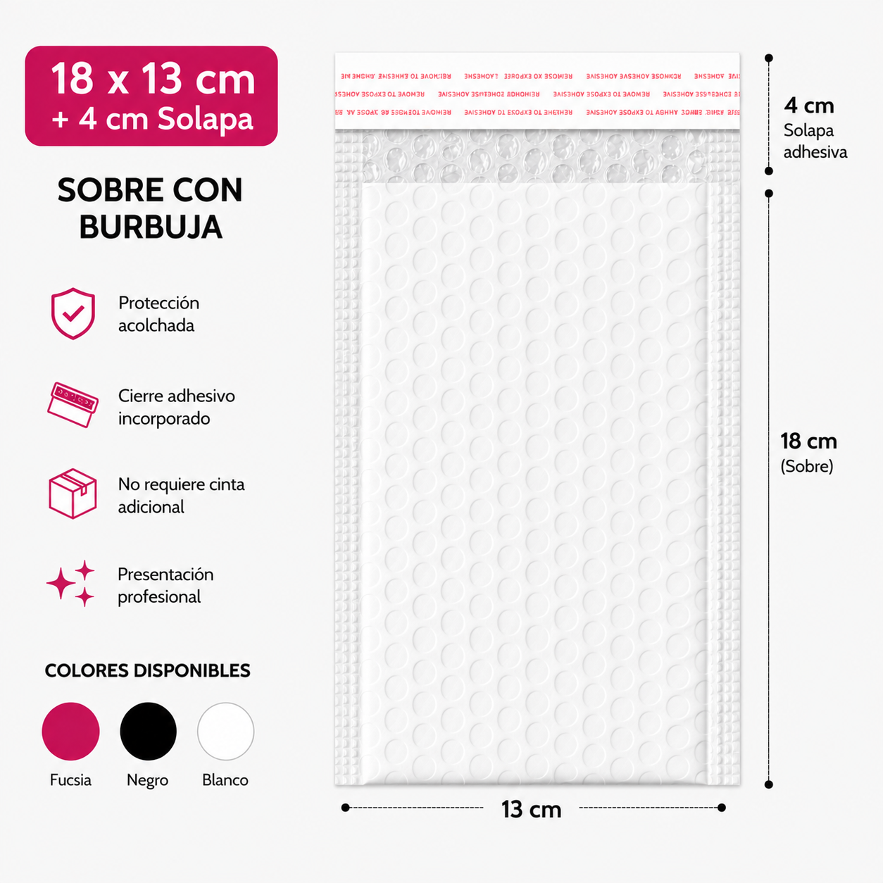 Sobre courrier con Burbuja para Envíos 13 x 18 cm+ 4 cm (10 Sobres)