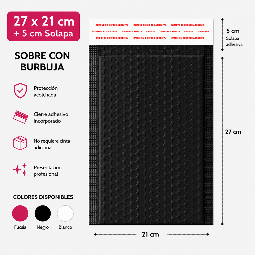 Sobre courrier con Burbuja para Envíos 21 x 27 cm+ 5cm (10 sobres)