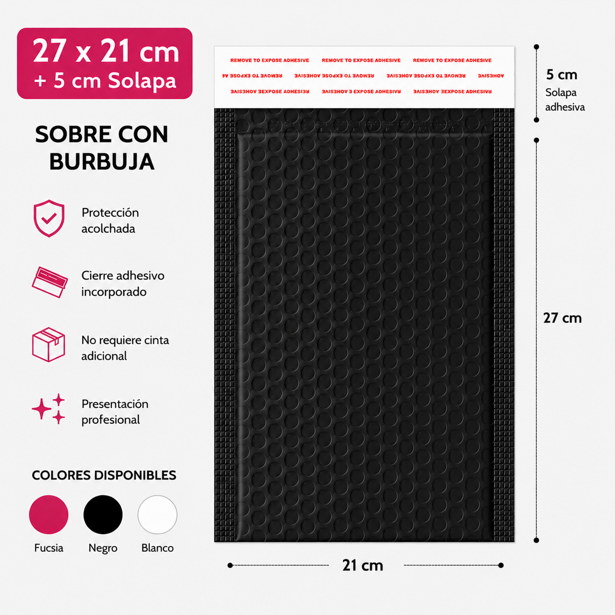 Sobre courrier con Burbuja para Envíos 21 x 27 cm+ 5cm (10 sobres)