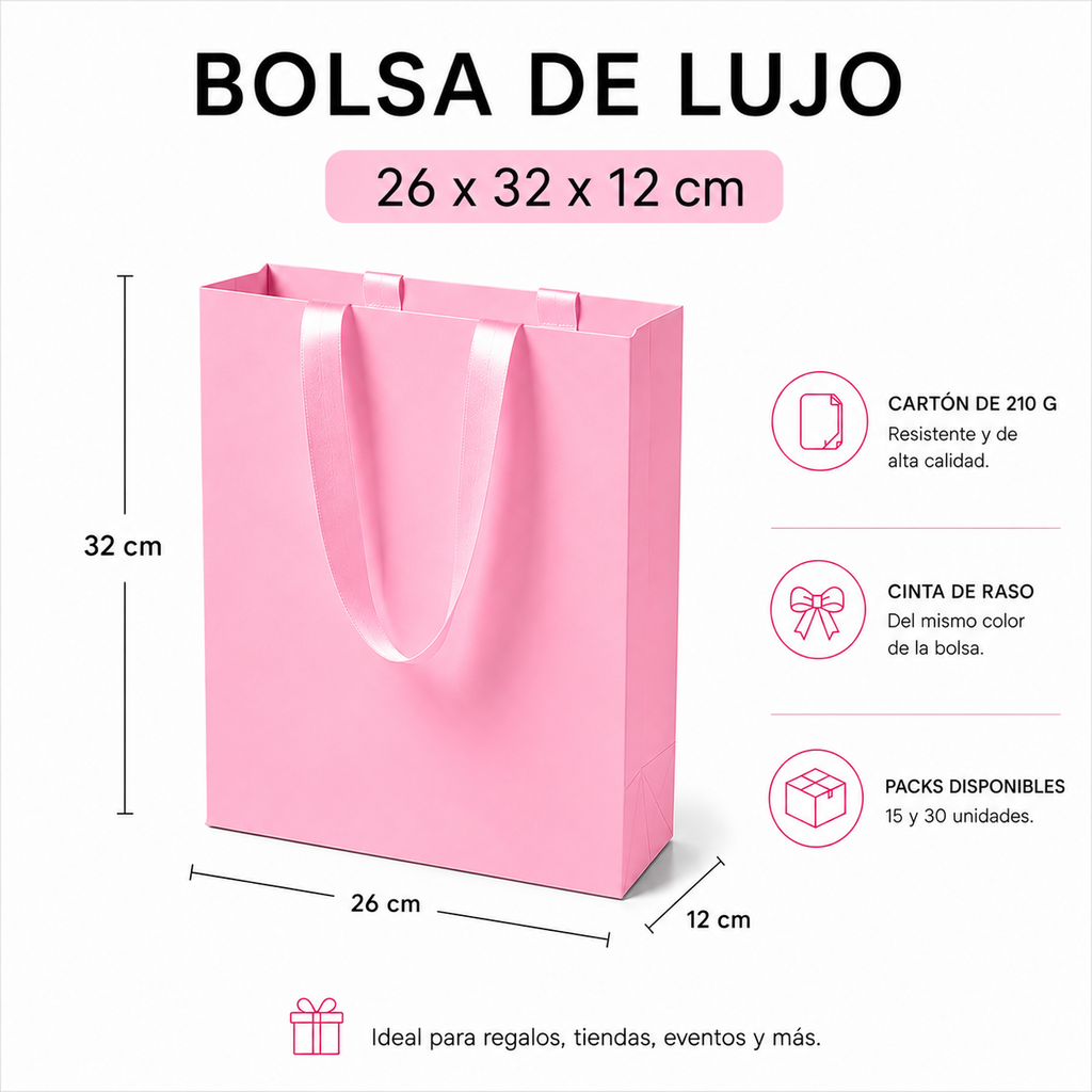 Pack Bolsa de Lujo 26x32x12 cm (Rosada, Negra, Blanca)