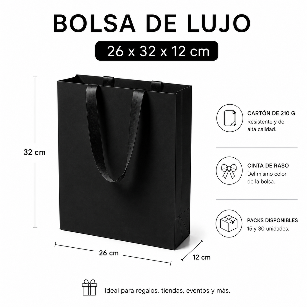 Pack Bolsa de Lujo 26x32x12 cm (Rosada, Negra, Blanca)