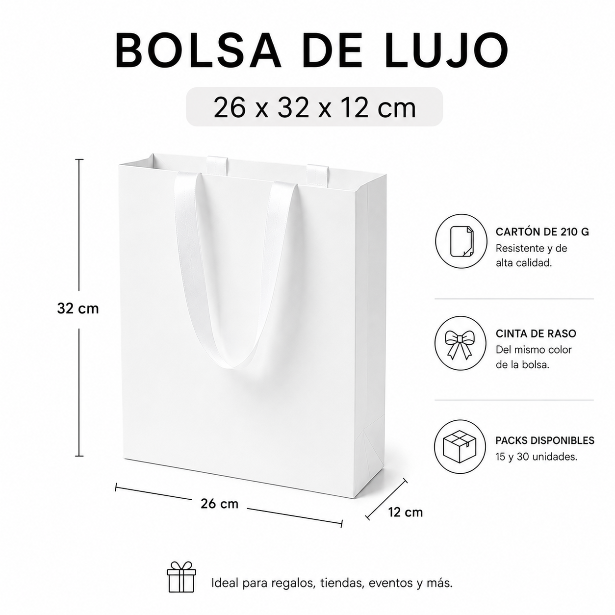 Pack Bolsa de Lujo 26x32x12 cm (Rosada, Negra, Blanca)