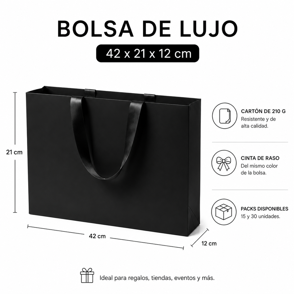 Pack Bolsa de Lujo 42x21x12 cm (Rosada, Negra, Blanca)