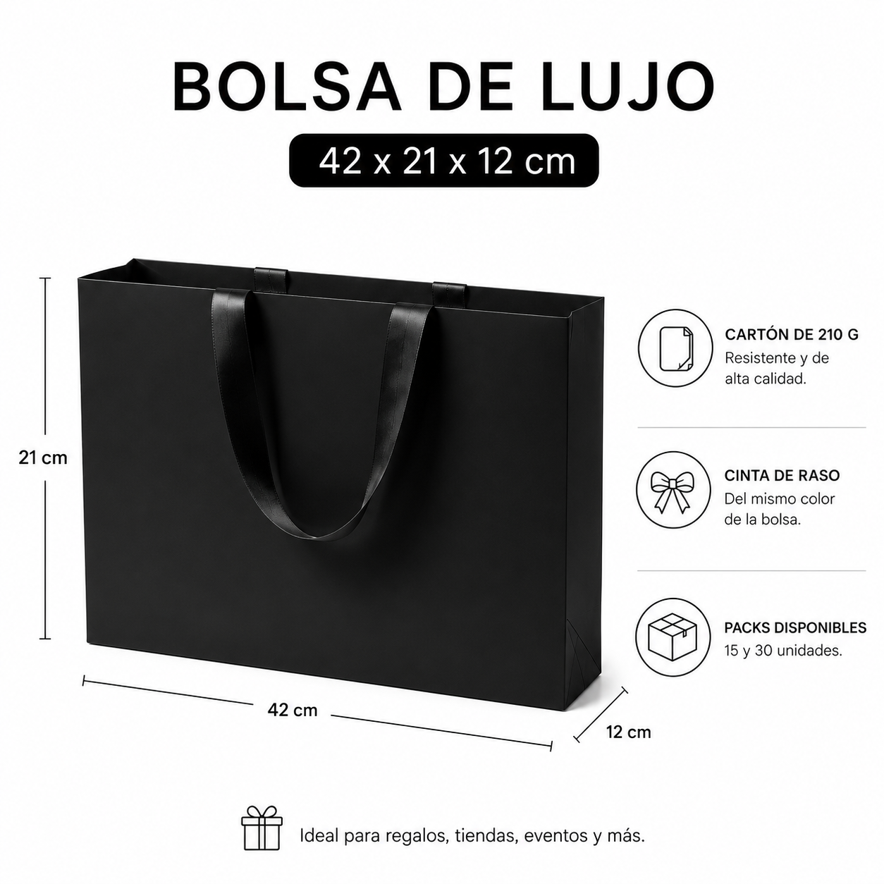 Pack Bolsa de Lujo 42x21x12 cm (Rosada, Negra, Blanca)
