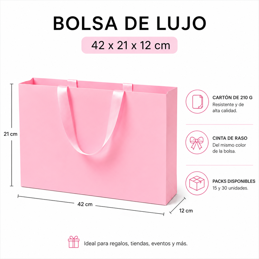 Pack Bolsa de Lujo 42x21x12 cm (Rosada, Negra, Blanca)