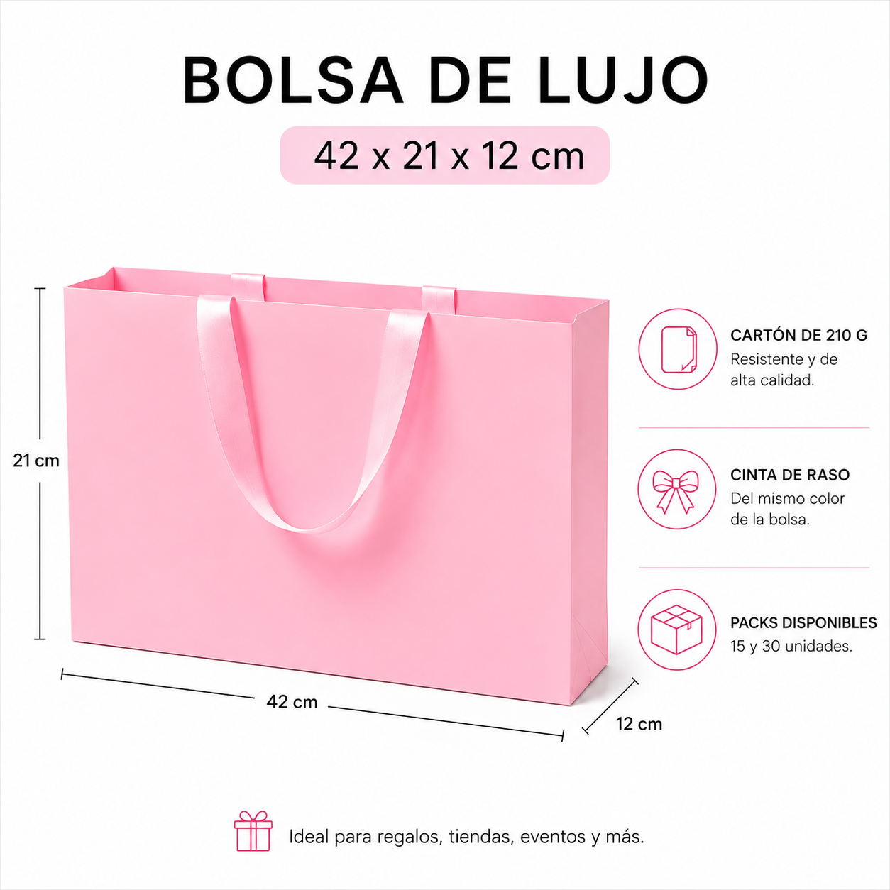 Pack Bolsa de Lujo 42x21x12 cm (Rosada, Negra, Blanca)