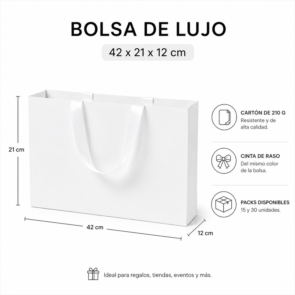 Pack Bolsa de Lujo 42x21x12 cm (Rosada, Negra, Blanca)