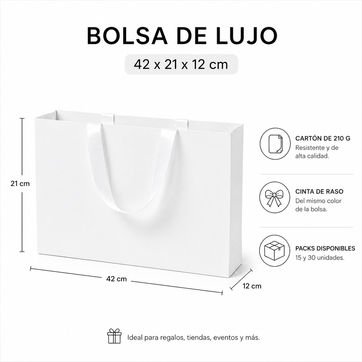 Pack Bolsa de Lujo 42x21x12 cm (Rosada, Negra, Blanca)