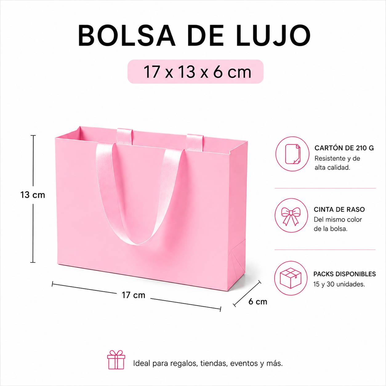 Pack Bolsa de Lujo 17x13x6 cm (Rosada, Negra, Blanca)