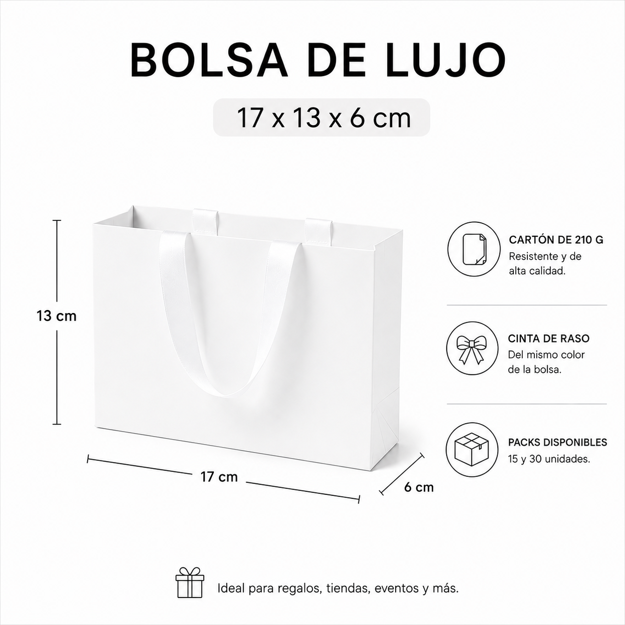 Pack Bolsa de Lujo 17x13x6 cm (Rosada, Negra, Blanca)