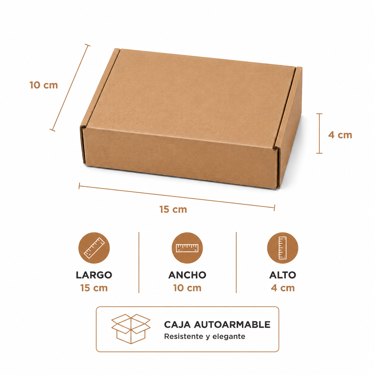 Pack caja microcorrugada kraft 15x10x5cm autoarmable