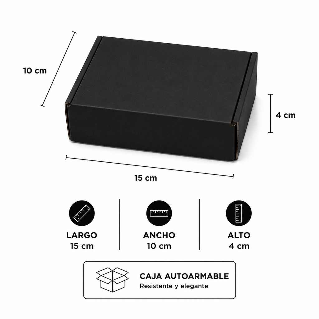 Pack caja microcorrugada negra 15x10x5cm autoarmable