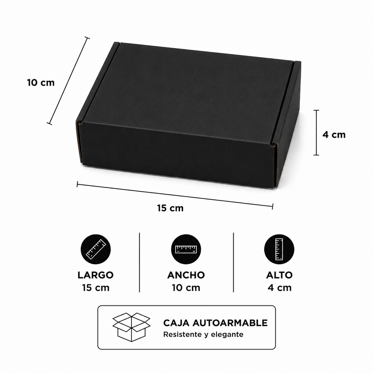 Pack caja microcorrugada negra 15x10x5cm autoarmable