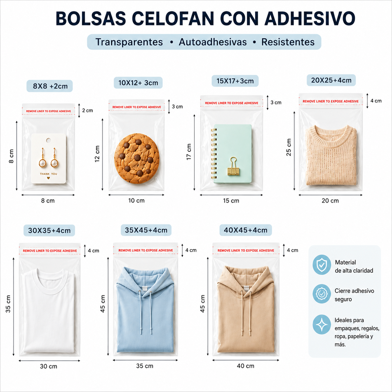 Bolsa Celofan Con Adhesivo Transparente 10 x 12 cm