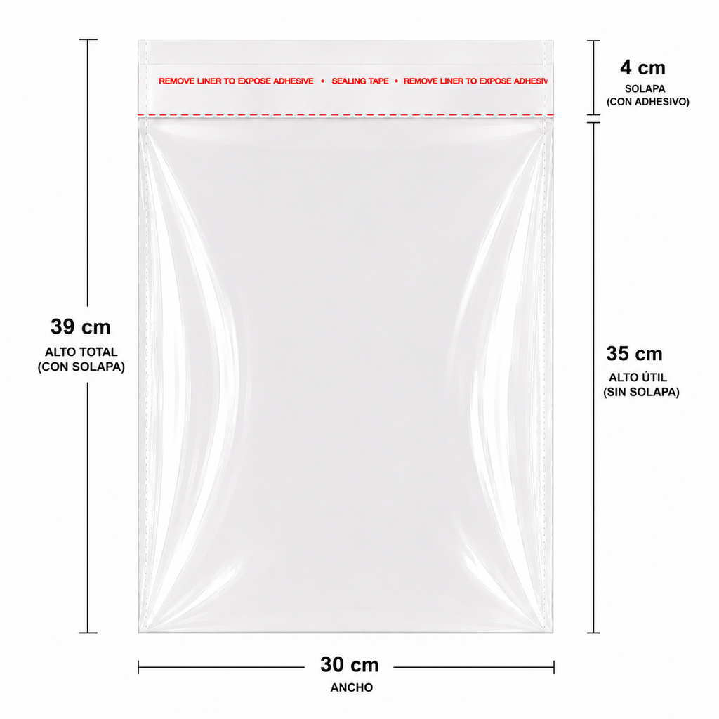 Bolsa Celofan Con Adhesivo Transparente 30 x 35 cm