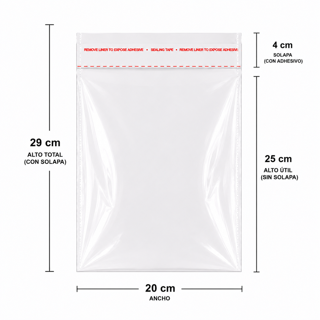 Bolsa Celofan Con Adhesivo Transparente 20 x 25 cm