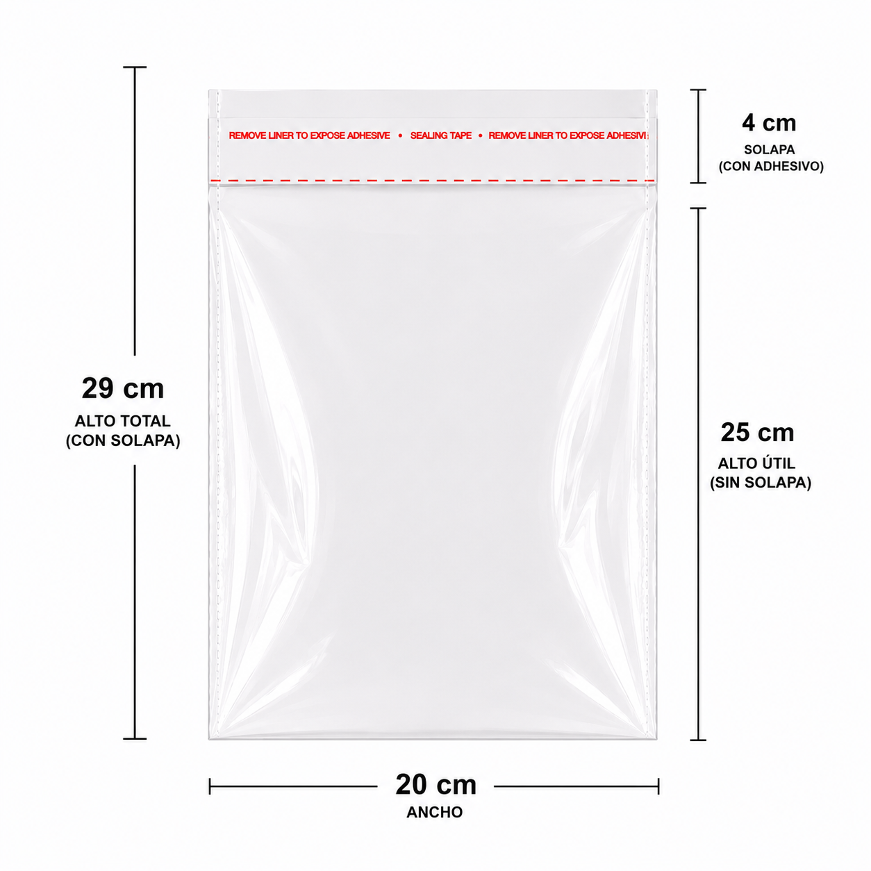 Bolsa Celofan Con Adhesivo Transparente 20 x 25 cm