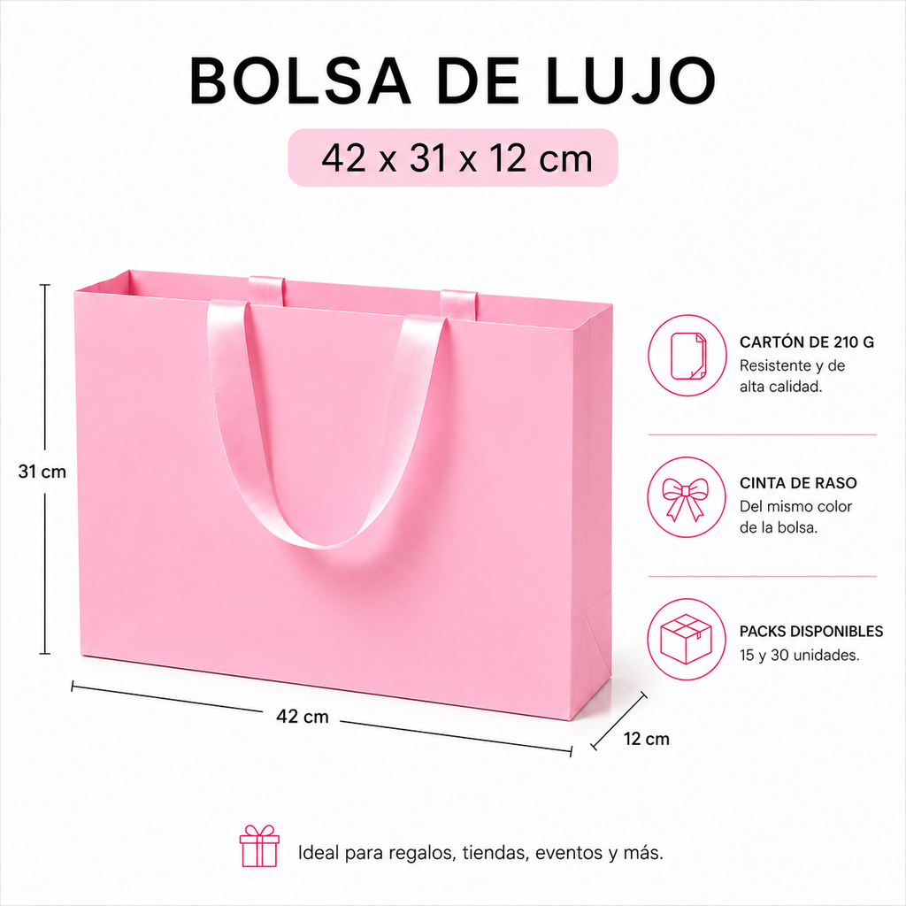 Pack Bolsa de Lujo Rosada 42x31x12 cm (15 o 30 Unidades)