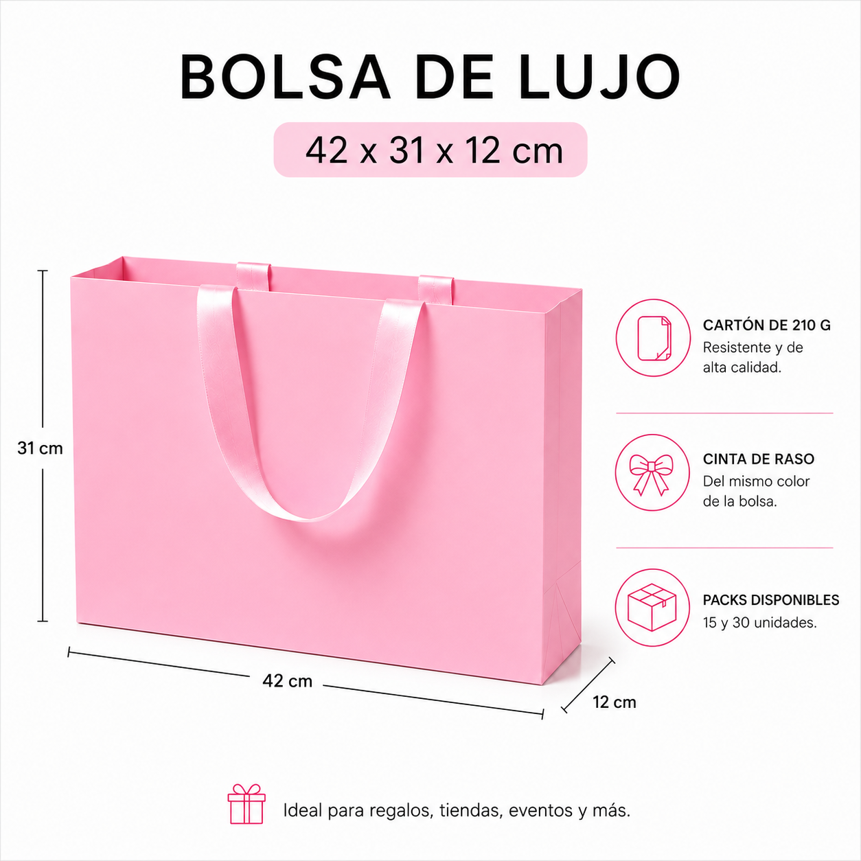Pack Bolsa de Lujo Rosada 42x31x12 cm (15 o 30 Unidades)
