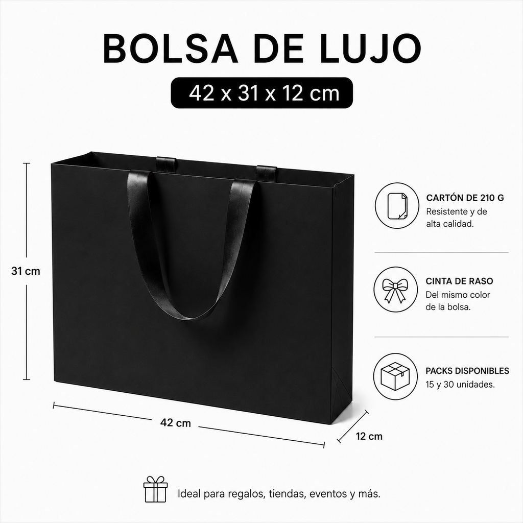 Pack Bolsa de Lujo Negras 42x31x12 cm (15 o 30 Unidades)