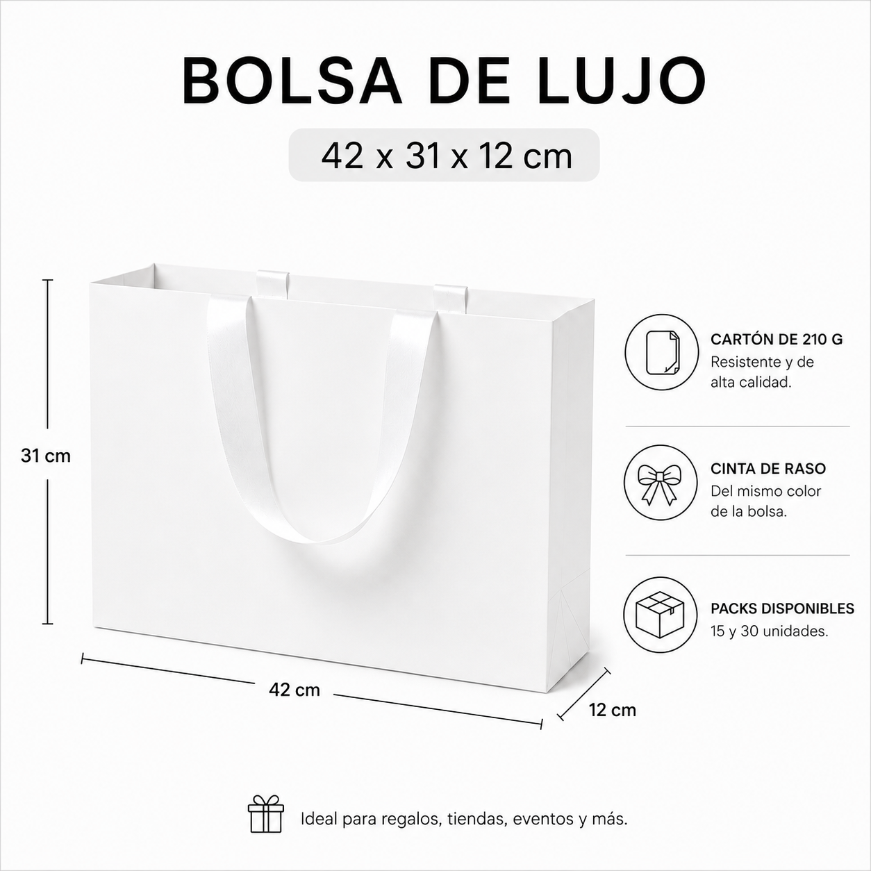 Pack Bolsa de Lujo Blanca 42x31x12 cm (15 y 30 Unidades)