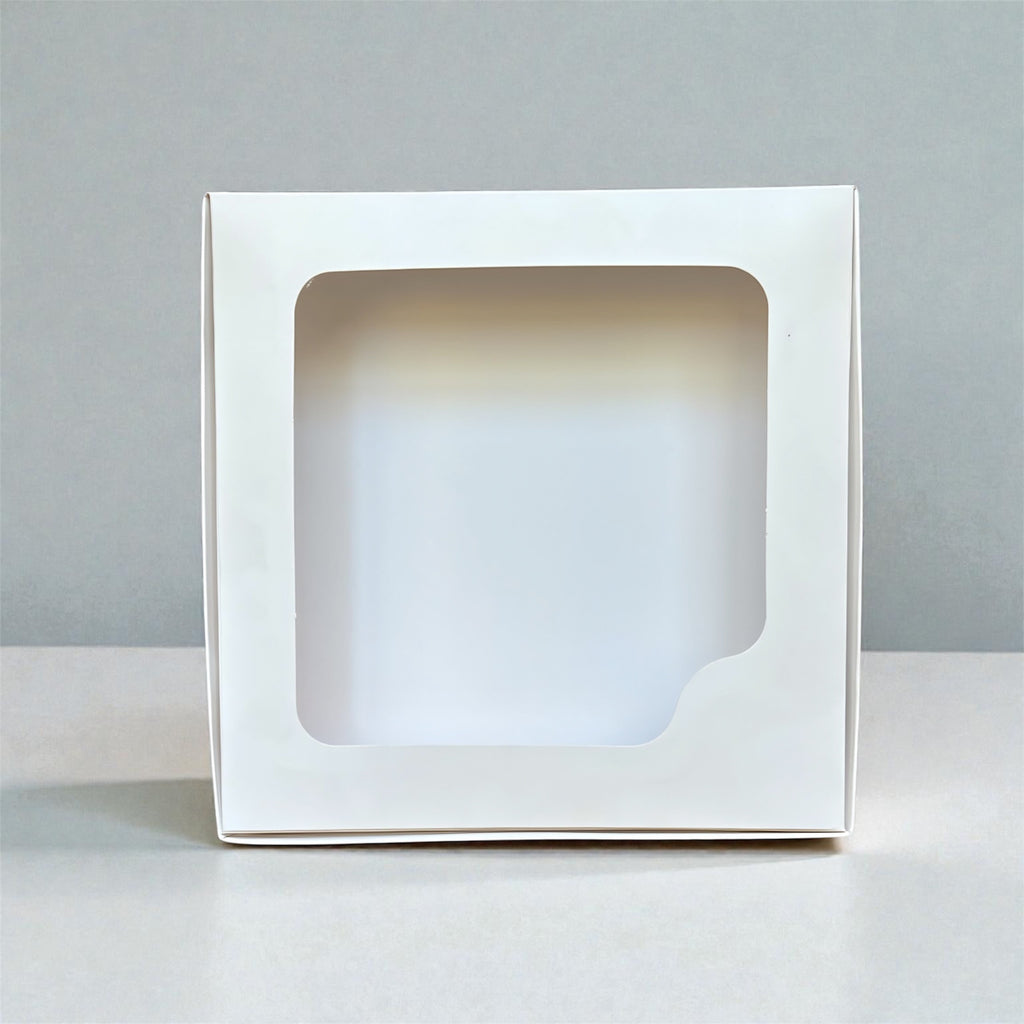 Caja blanca con visor 19x19x3 cm  (9 Alfajores) (5 Unidades)