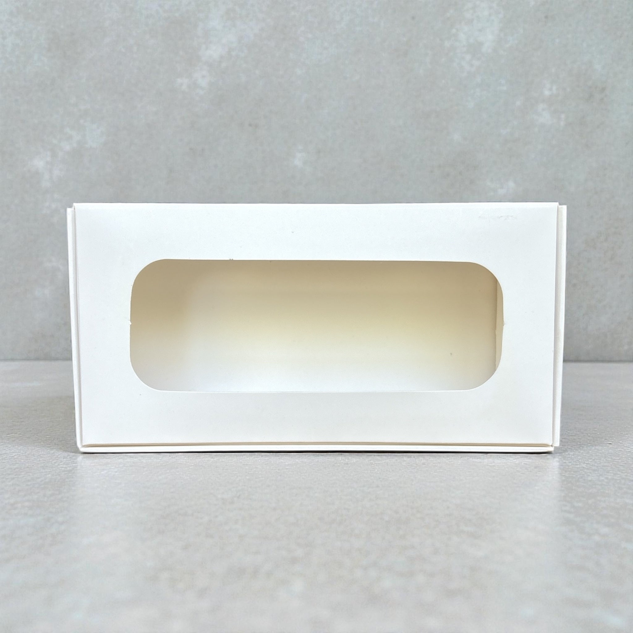Caja Blanca con visor 13x6.5x3 cm (Para 2 Alfajores) (5 Unidades)