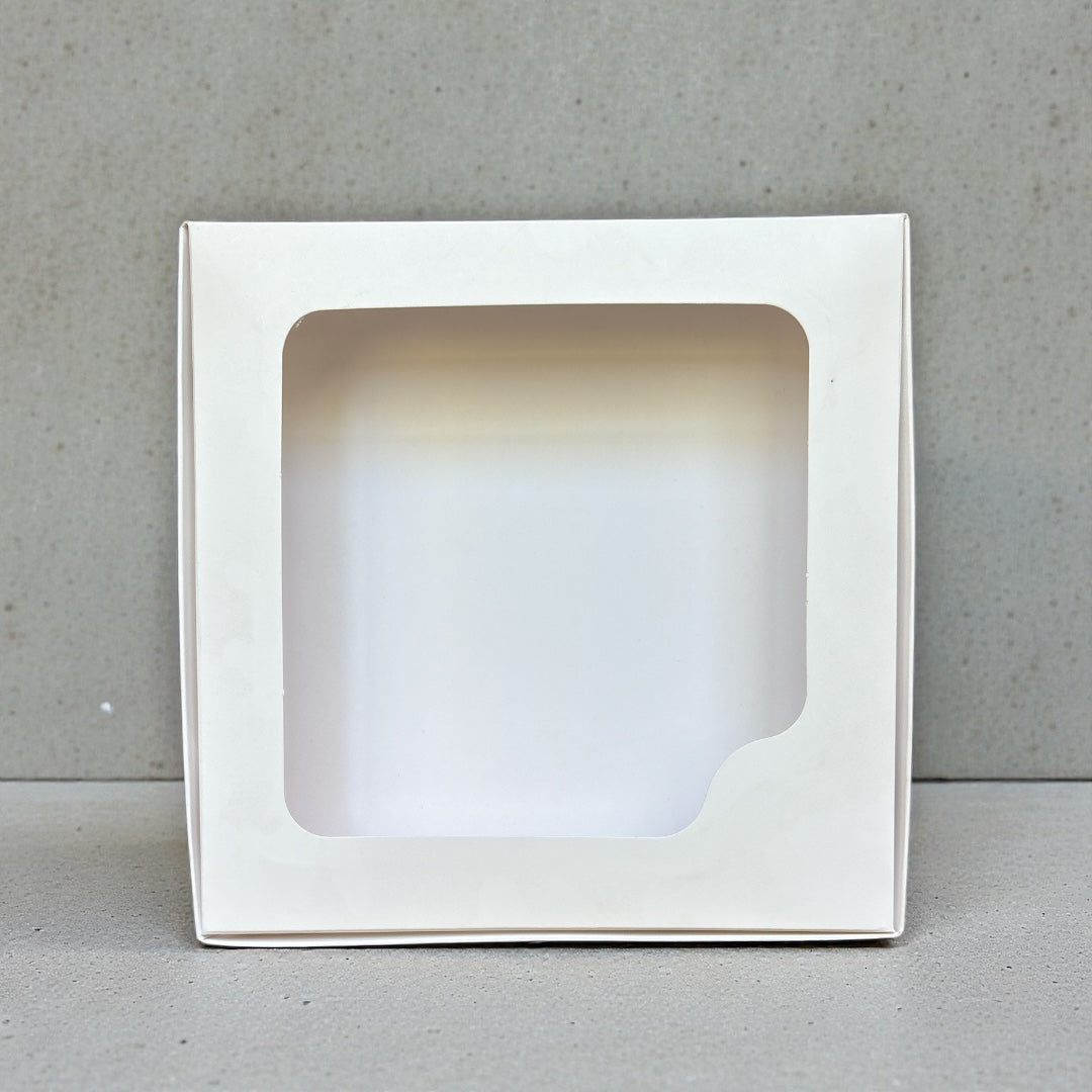 Caja blanca con visor 19x19x3 cm  (9 Alfajores) (5 Unidades)